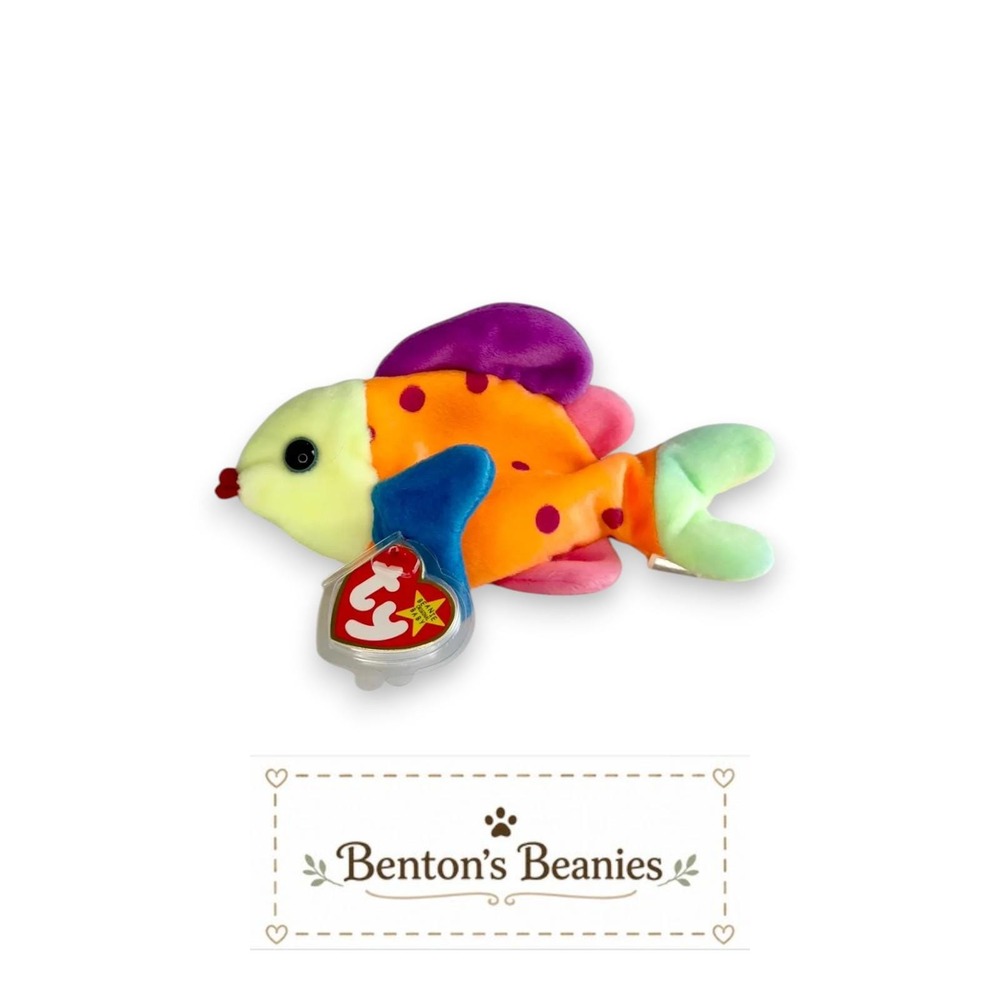 Lips the Fish Ty Beanie Baby | Neon Reef Drifter 🐠 | Mint Heart Tag ⭐